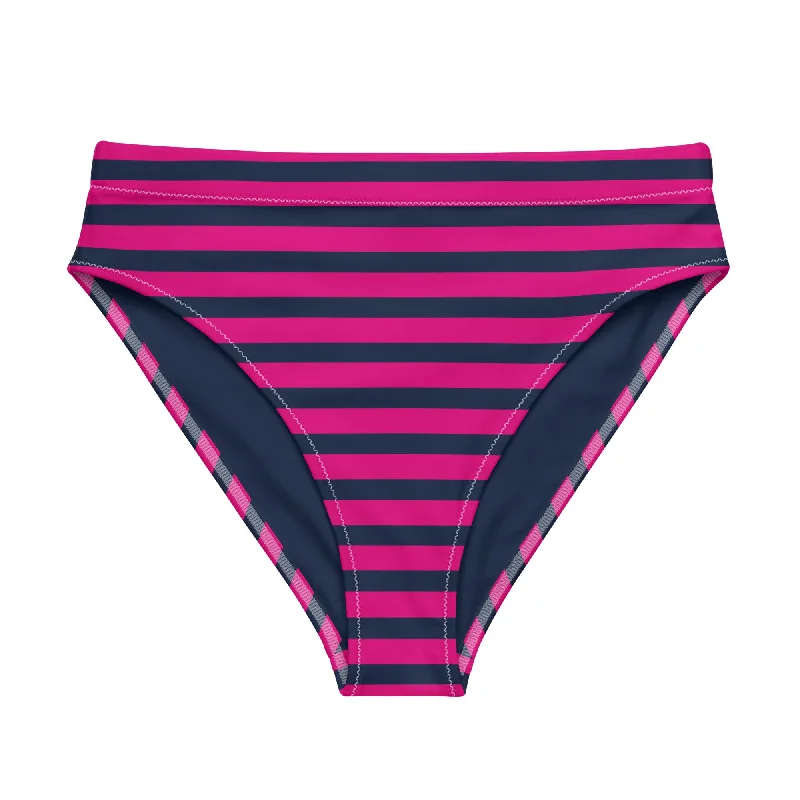 Navy Blue and Violet Red Beach Stripes High Waisted Bikini Bottom Strapless bikini, Sexy, Comfortable, Sunbathing Navy Blue and Violet Red Beach Stripes High Waisted Bikini Bottom Strapless bikini, Sexy, Comfortable, Sunbathing