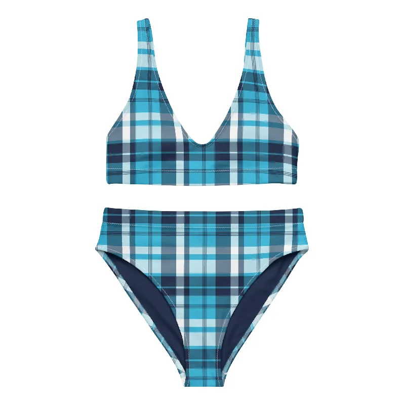 Ocean Blues Preppy Surfer Girl Plaid High Waisted Bikini Bikini with cut-out details, Sexy, Trendy, Chic Ocean Blues Preppy Surfer Girl Plaid High Waisted Bikini Bikini with cut-out details, Sexy, Trendy, Chic