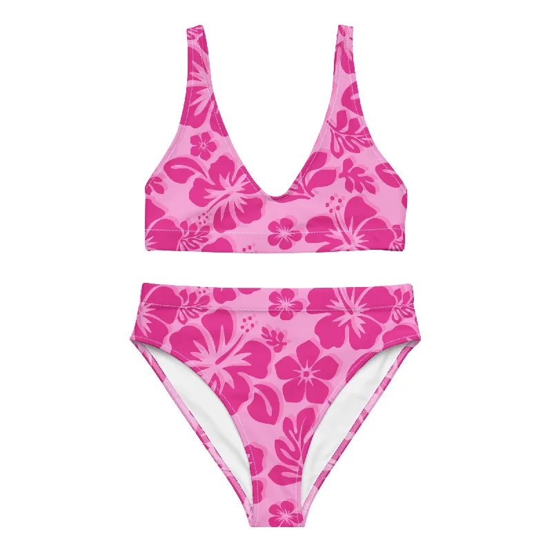Raspberry Pinks Hawaiian Flowers High Waisted Bikini Fringed bikini set, Fun, Sexy, Trendy