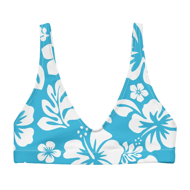 White Hawaiian Flowers on Ocean Aqua Blue Halter Bikini Top Low-rise bikini, Sexy, Comfortable, Trendy White Hawaiian Flowers on Ocean Aqua Blue Halter Bikini Top Low-rise bikini, Sexy, Comfortable, Trendy