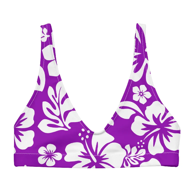 White Hawaiian Hibiscus Flowers on Purple Halter Bikini Top Off-shoulder bikini, Sexy, Stylish, Comfortable White Hawaiian Hibiscus Flowers on Purple Halter Bikini Top Off-shoulder bikini, Sexy, Stylish, Comfortable