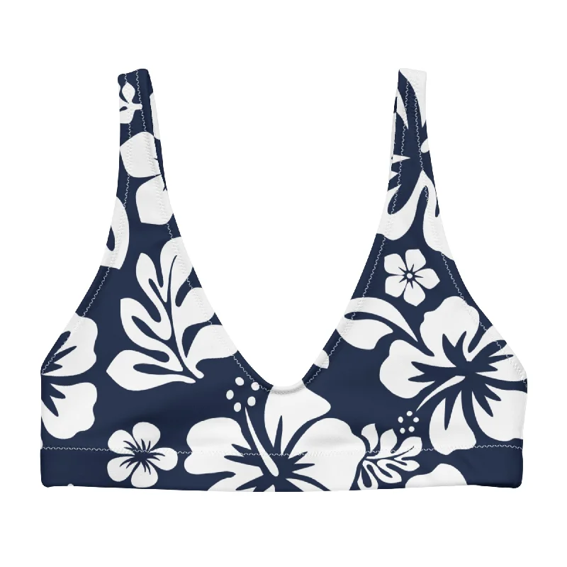 White Hawaiian Hibiscus Flowers on Navy Blue Halter Bikini Top Lace trim bikini, Feminine, Chic, Sexy White Hawaiian Hibiscus Flowers on Navy Blue Halter Bikini Top Lace trim bikini, Feminine, Chic, Sexy