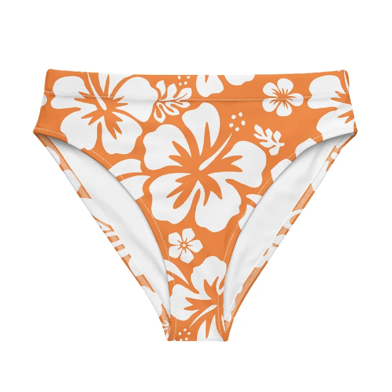 White Hawaiian Hibiscus Flowers on Orange High Waisted Bikini Bottom Neon bikini, Vibrant, Bold, Sexy White Hawaiian Hibiscus Flowers on Orange High Waisted Bikini Bottom Neon bikini, Vibrant, Bold, Sexy