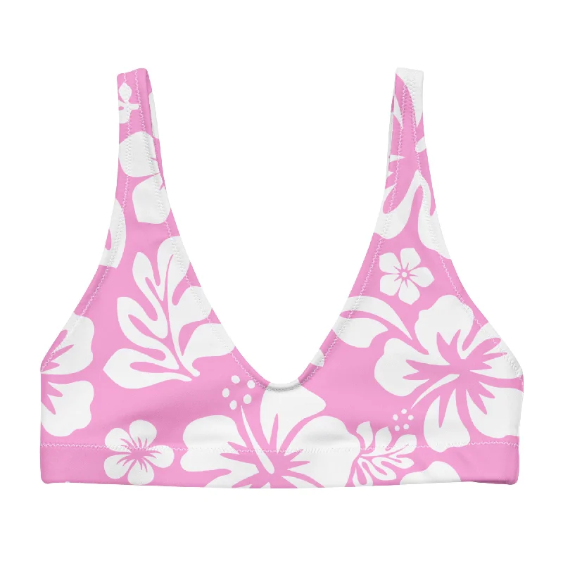 White Hawaiian Hibiscus Flowers on Pink Halter Bikini Top Retro bikini set, Vintage, Sexy, Comfortable White Hawaiian Hibiscus Flowers on Pink Halter Bikini Top Retro bikini set, Vintage, Sexy, Comfortable