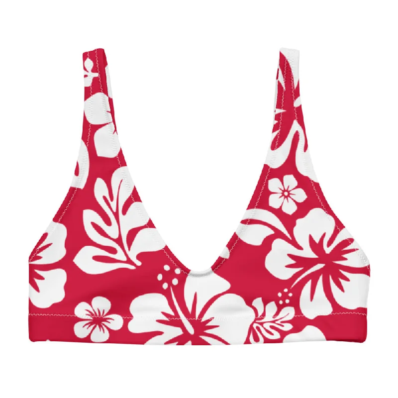 White Hawaiian Hibiscus Flowers on Red Halter Bikini Top Pleated bikini, Trendy, Sexy, Comfortable White Hawaiian Hibiscus Flowers on Red Halter Bikini Top Pleated bikini, Trendy, Sexy, Comfortable