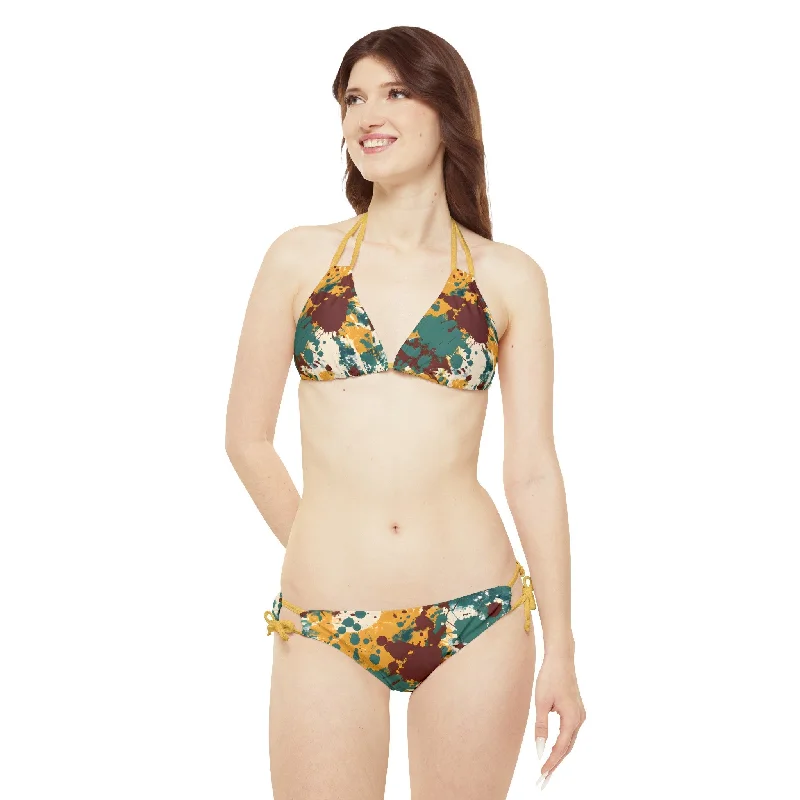 Women's Marsala Gold Splash Strappy Bikini Silk bikini, Luxurious, Elegant, Sexy