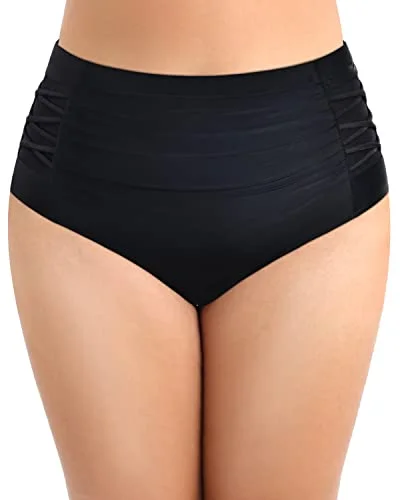 Ruched Tummy Control Plus Size High Waisted Bikini Bottom-Black Crochet bikini, Bohemian style, Sexy, Comfortable