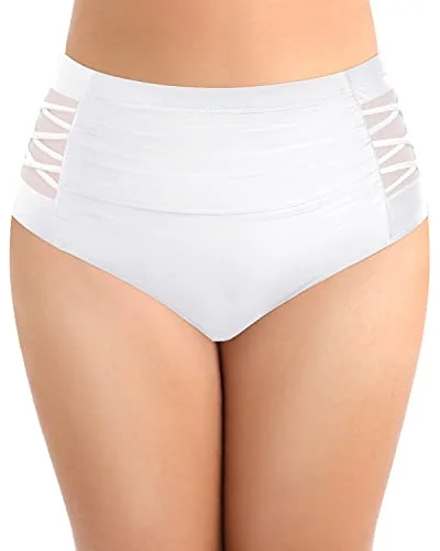 Basic And Versatile Plus Size Full Coverage Bikini Bottom-White Bikini with floral accents, Feminine, Elegant, Stylish Basic And Versatile Plus Size Full Coverage Bikini Bottom-White Bikini with floral accents, Feminine, Elegant, Stylish