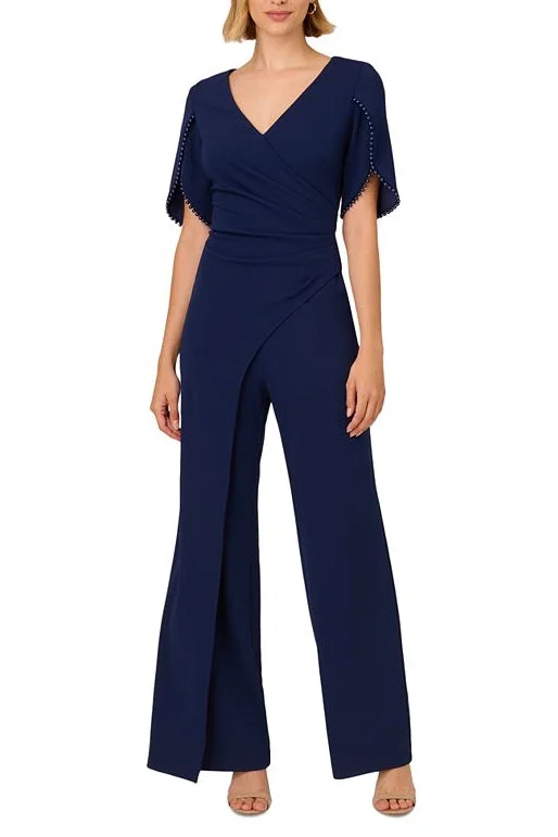 Adrianna Papell Pearl Trim Tulip-Sleeve Draped Jumpsuit Sleeveless wide leg jumpsuit, Comfortable, Trendy, Casual Adrianna Papell Pearl Trim Tulip-Sleeve Draped Jumpsuit Sleeveless wide leg jumpsuit, Comfortable, Trendy, Casual
