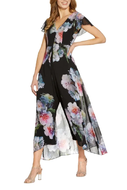 Adrianna Papell V Neck Short Sleeves Back Zipper Chiffon Overlay Jumpsuit Sleeveless jumpsuit, High waist, Trendy, Fashionable Adrianna Papell V Neck Short Sleeves Back Zipper Chiffon Overlay Jumpsuit Sleeveless jumpsuit, High waist, Trendy, Fashionable
