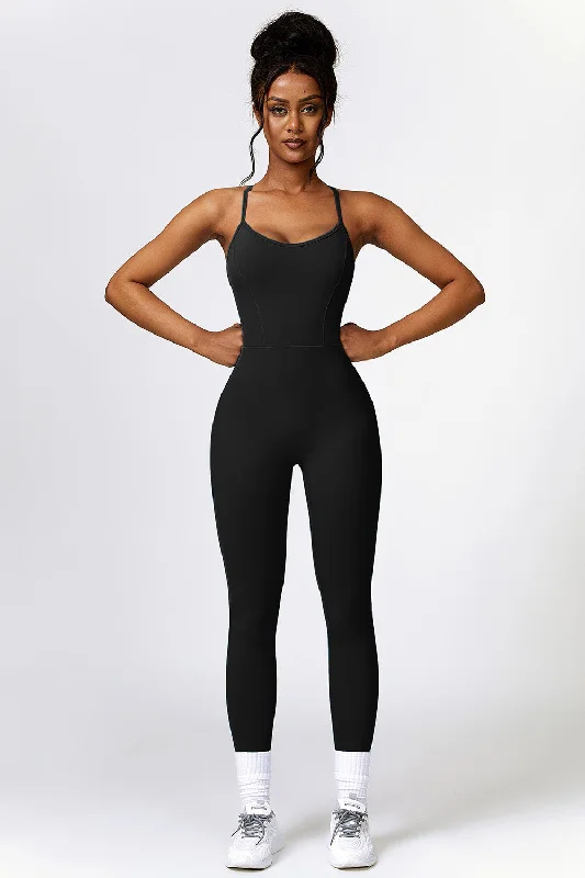 Basic Bae Open Back Spaghetti Strap Active Jumpsuit Denim blue jumpsuit, Classic, Casual chic, Stylish Basic Bae Open Back Spaghetti Strap Active Jumpsuit Denim blue jumpsuit, Classic, Casual chic, Stylish