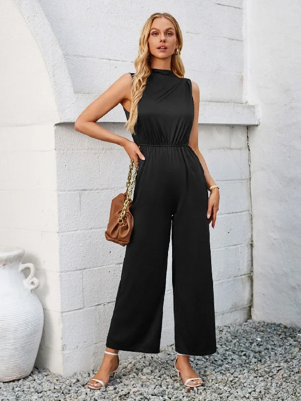 Cutout Tied Wide Leg Sleeveless Jumpsuit One-piece jumpsuit, Simple design, Comfortable, Fashionable Cutout Tied Wide Leg Sleeveless Jumpsuit One-piece jumpsuit, Simple design, Comfortable, Fashionable