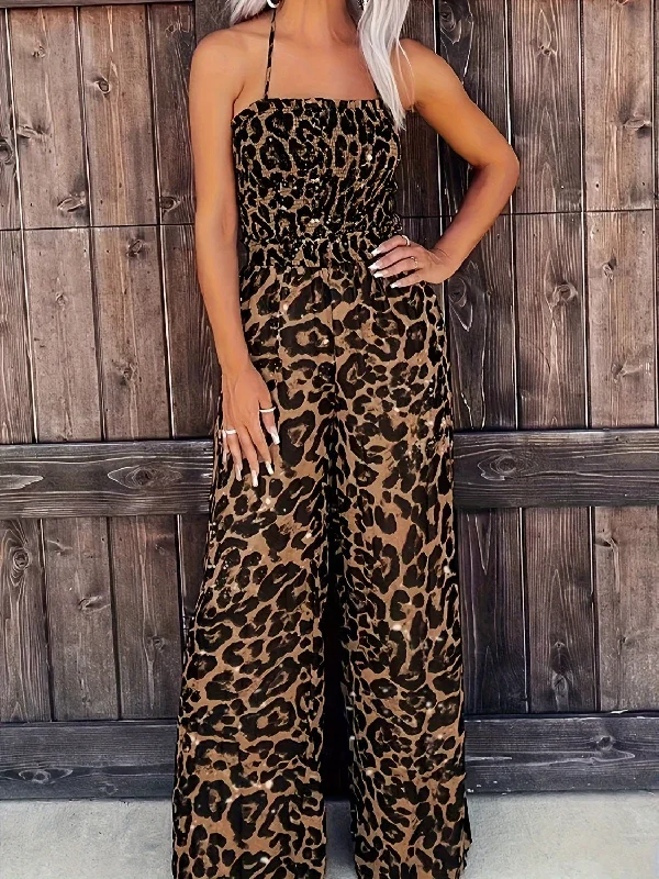 Leopard Halter Neck Jumpsuit Sequin jumpsuit, Party attire, Sparkling, Glamorous