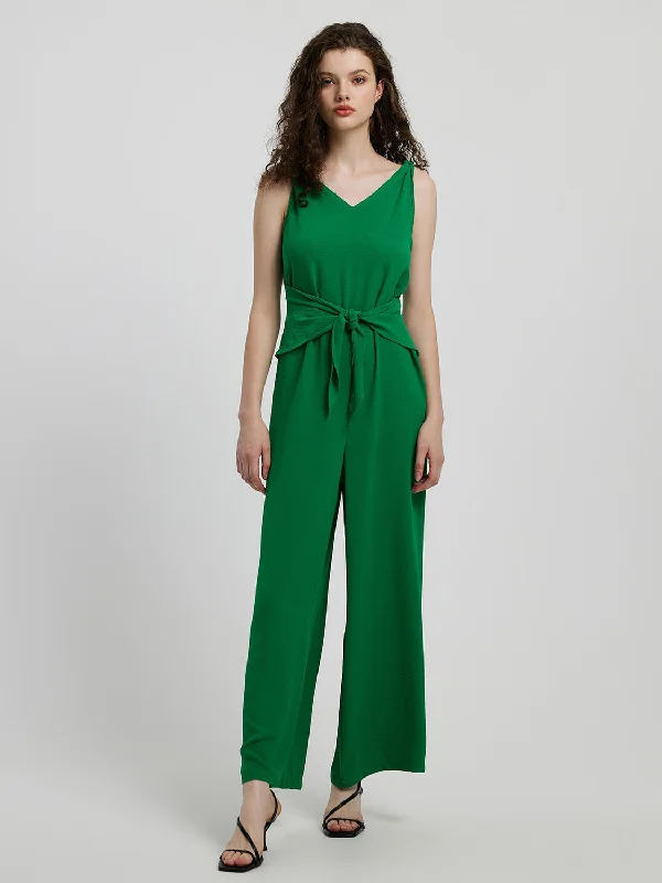 Knot Detail Tie Front Sleeveless Jumpsuit Jumpsuit with pockets, Practical, Comfortable, Casual Knot Detail Tie Front Sleeveless Jumpsuit Jumpsuit with pockets, Practical, Comfortable, Casual