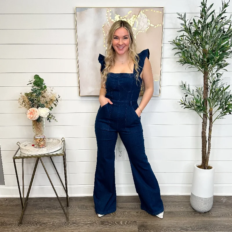 Look at You Cotton Blend Dark Wash Denim Jumpsuit Bohemian print jumpsuit, Summer, Relaxed fit, Stylish Look at You Cotton Blend Dark Wash Denim Jumpsuit Bohemian print jumpsuit, Summer, Relaxed fit, Stylish