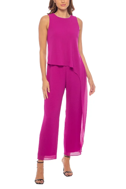 Marina Sleeveless Crew Neck Chiffon Jumpsuit Sleeveless wide leg jumpsuit, Summer fashion, Stylish, Comfortable