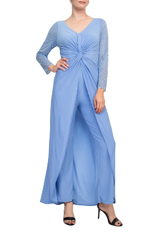 Marina V Neck Long Beaded Sleeves Back Zipper Knot Twist Jersey Jumpsuit Casual jumpsuit, Loose fit, Summer style, Comfortable Marina V Neck Long Beaded Sleeves Back Zipper Knot Twist Jersey Jumpsuit Casual jumpsuit, Loose fit, Summer style, Comfortable