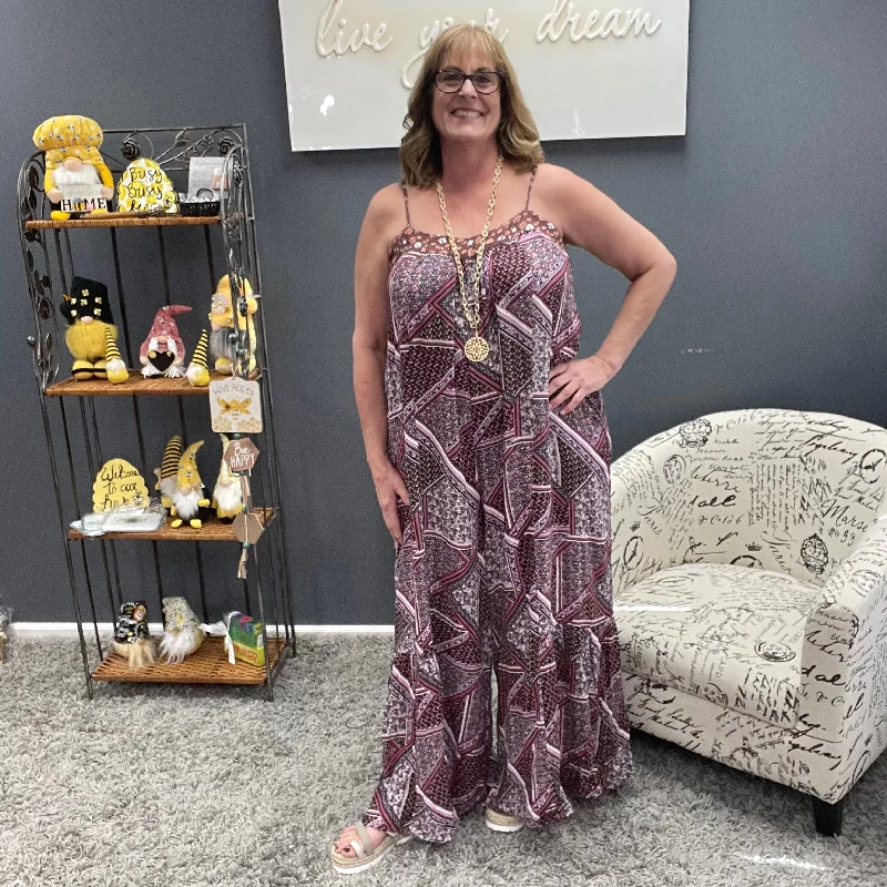 Mauve Floral Strappy Jumpsuit Elegant wide leg jumpsuit, Chic, Casual, Comfortable