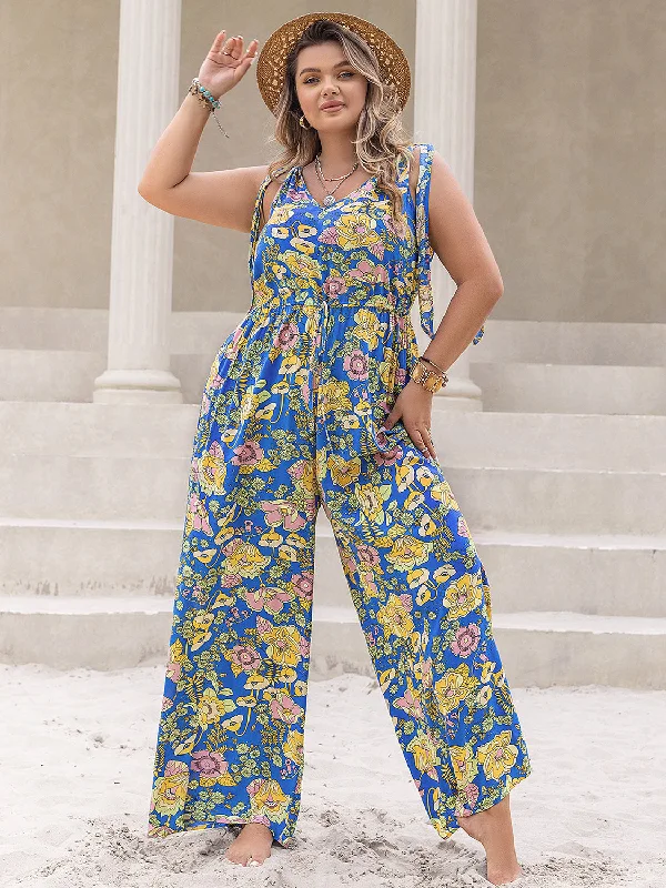 Plus Size Printed V-Neck Wide Leg Jumpsuit Pleated jumpsuit, Elegant, Fashion forward, Feminine Plus Size Printed V-Neck Wide Leg Jumpsuit Pleated jumpsuit, Elegant, Fashion forward, Feminine