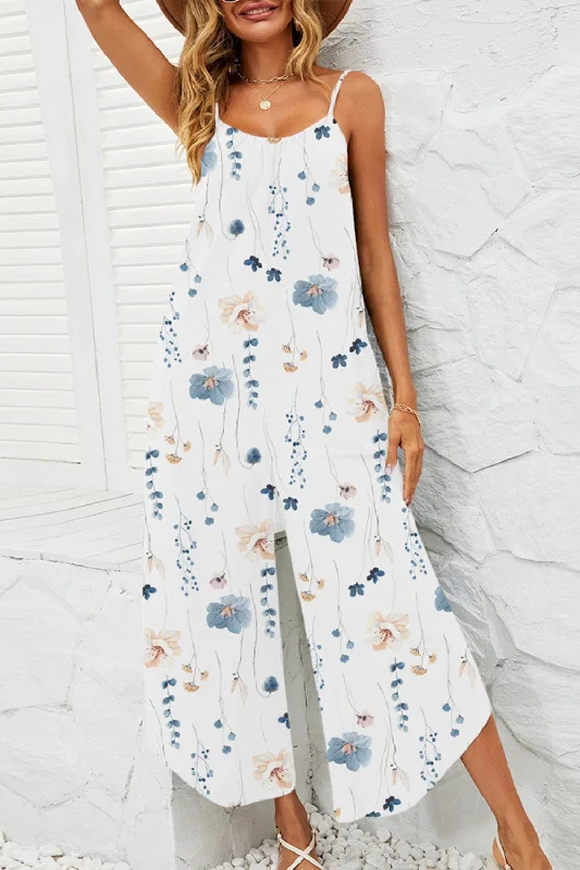Printed Scoop Neck Wide Leg Jumpsuit Jumpsuit with pockets, Practical, Comfortable, Casual Printed Scoop Neck Wide Leg Jumpsuit Jumpsuit with pockets, Practical, Comfortable, Casual
