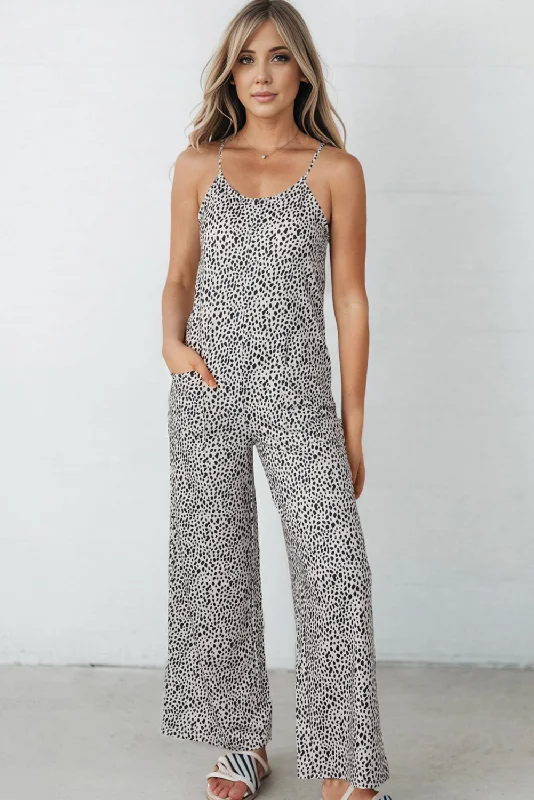 Printed Spaghetti Strap Jumpsuit with Pockets Pleated wide leg jumpsuit, Elegant, Chic, Feminine Printed Spaghetti Strap Jumpsuit with Pockets Pleated wide leg jumpsuit, Elegant, Chic, Feminine