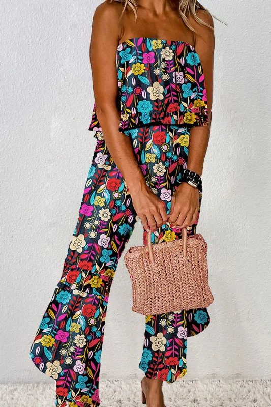 Printed Tube Wide Leg Jumpsuit Button-down jumpsuit, Casual style, Comfortable, Trendy Printed Tube Wide Leg Jumpsuit Button-down jumpsuit, Casual style, Comfortable, Trendy
