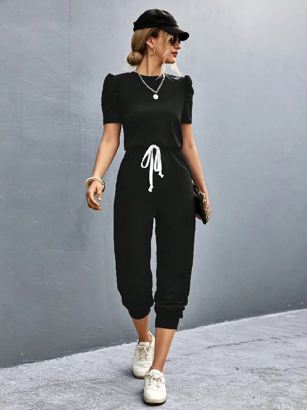 Round Neck Short Sleeve Jumpsuit Relaxed fit jumpsuit, Comfortable, Chic, Street style Round Neck Short Sleeve Jumpsuit Relaxed fit jumpsuit, Comfortable, Chic, Street style