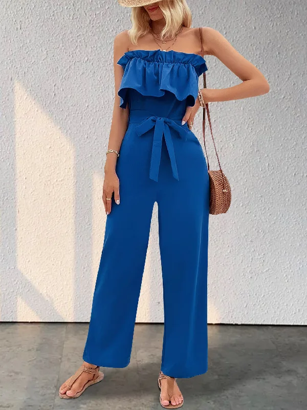 Ruffled Tie Waist Tube Jumpsuit Lace jumpsuit, Elegant, Sheer fabric, Formal wear
