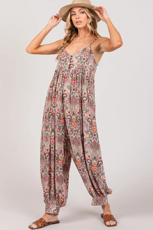 SAGE + FIG Multi Paisley Print Sleeveless Jumpsuit Overalls jumpsuit, Casual wear, Relaxed fit, Comfortable SAGE + FIG Multi Paisley Print Sleeveless Jumpsuit Overalls jumpsuit, Casual wear, Relaxed fit, Comfortable