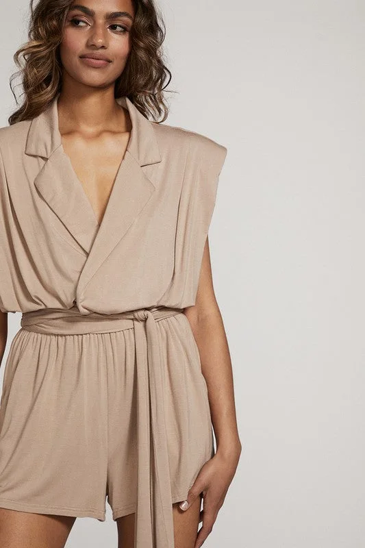 Shoulder pad romper Zipper front jumpsuit, Casual, Trendy, Comfortable