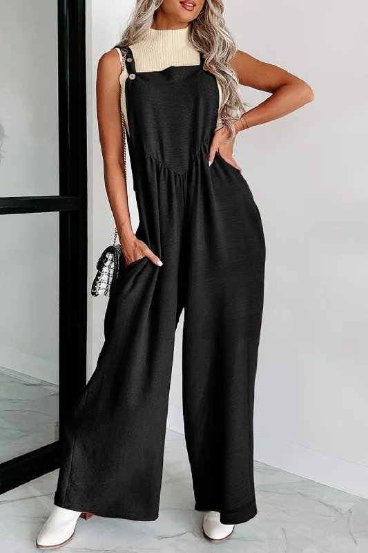 Square Neck Wide Strap Jumpsuit Solid color jumpsuit, Simple style, Sleek, Stylish