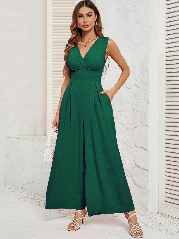 Surplice Wide Strap Jumpsuit with Pockets Sexy jumpsuit, Fashionable, Sleek, Trendy