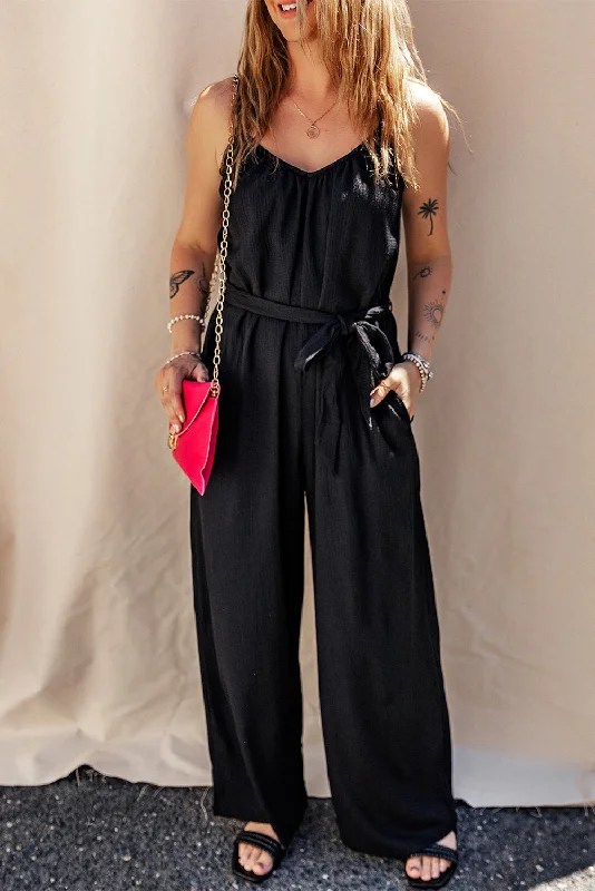 Tied V-Neck Spaghetti Strap Jumpsuit Printed jumpsuit, Bold design, Comfortable, Trendy Tied V-Neck Spaghetti Strap Jumpsuit Printed jumpsuit, Bold design, Comfortable, Trendy