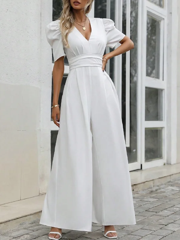 V-Neck Short Sleeve Wide Leg Jumpsuit Sporty jumpsuit, Casual, Comfortable, Athletic V-Neck Short Sleeve Wide Leg Jumpsuit Sporty jumpsuit, Casual, Comfortable, Athletic
