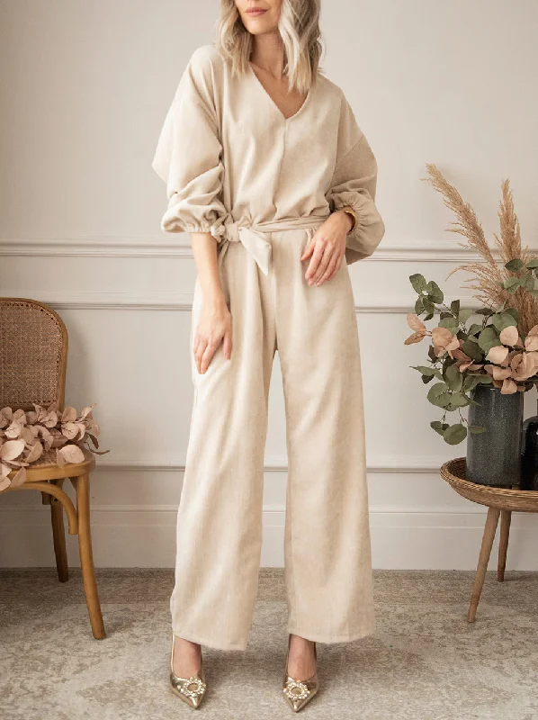 V-Neck Tie Waist Wide Leg Jumpsuit Wide-leg denim jumpsuit, Casual chic, Trendy, Comfortable V-Neck Tie Waist Wide Leg Jumpsuit Wide-leg denim jumpsuit, Casual chic, Trendy, Comfortable