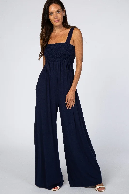 Navy Sleeveless Wide Leg Jumpsuit Long sleeve jumpsuit, Cozy, Trendy, Fall collection